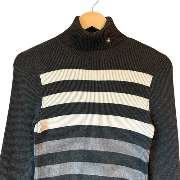 Ralph Lauren Women's Wide Striped Turtleneck Sweater - Black and Gray, Medium - Picture 2 of 10